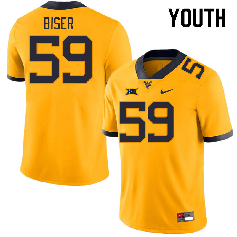 Youth #59 Jackson Biser West Virginia Mountaineers College Football Jerseys Stitched Sale-Gold